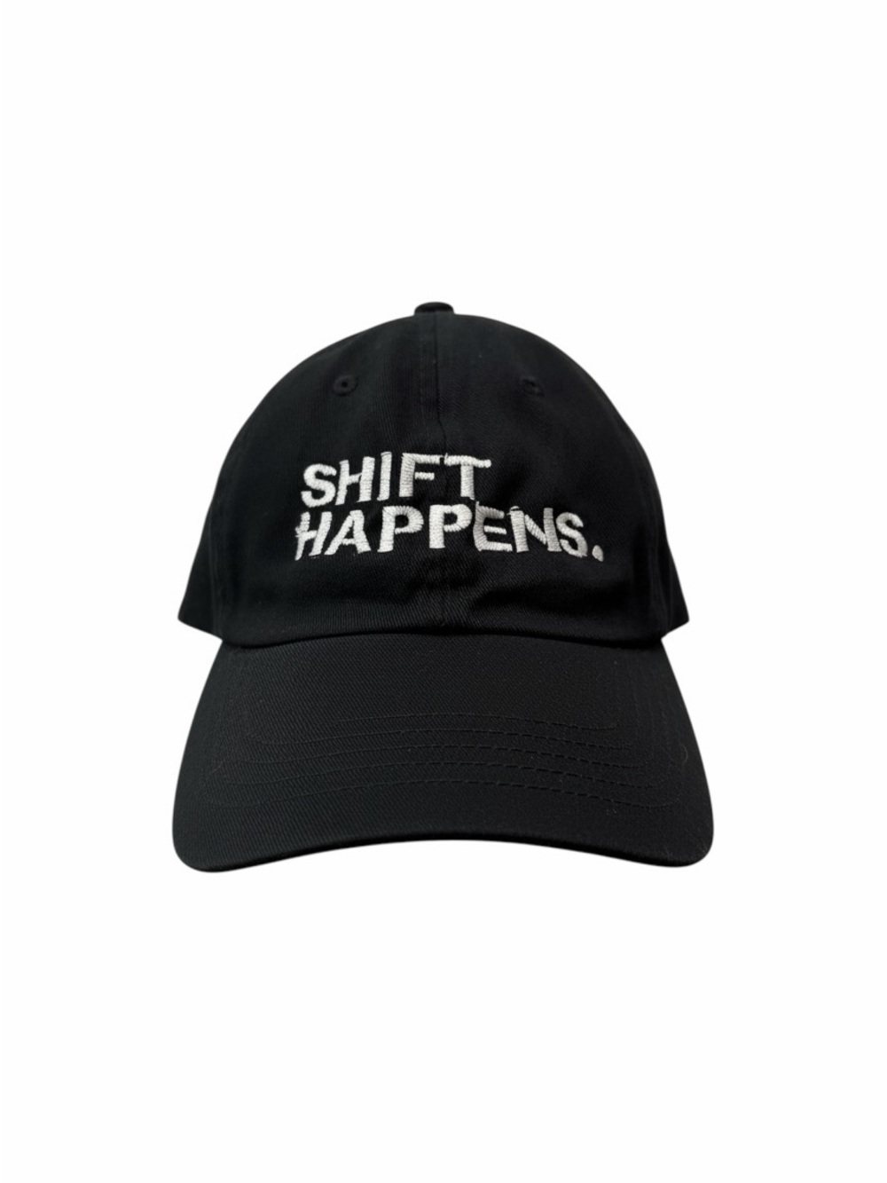 NWOT Men's Black Baseball Cap with 'SHIFT HAPPENS' Embroidery